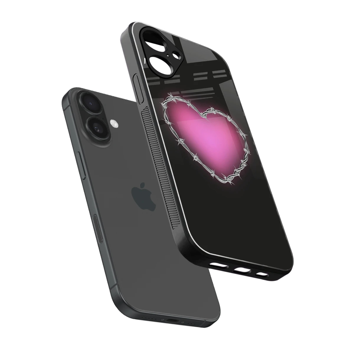 Chained Heart sleek iPhone 16 cover with tempered glass back and TPU edges