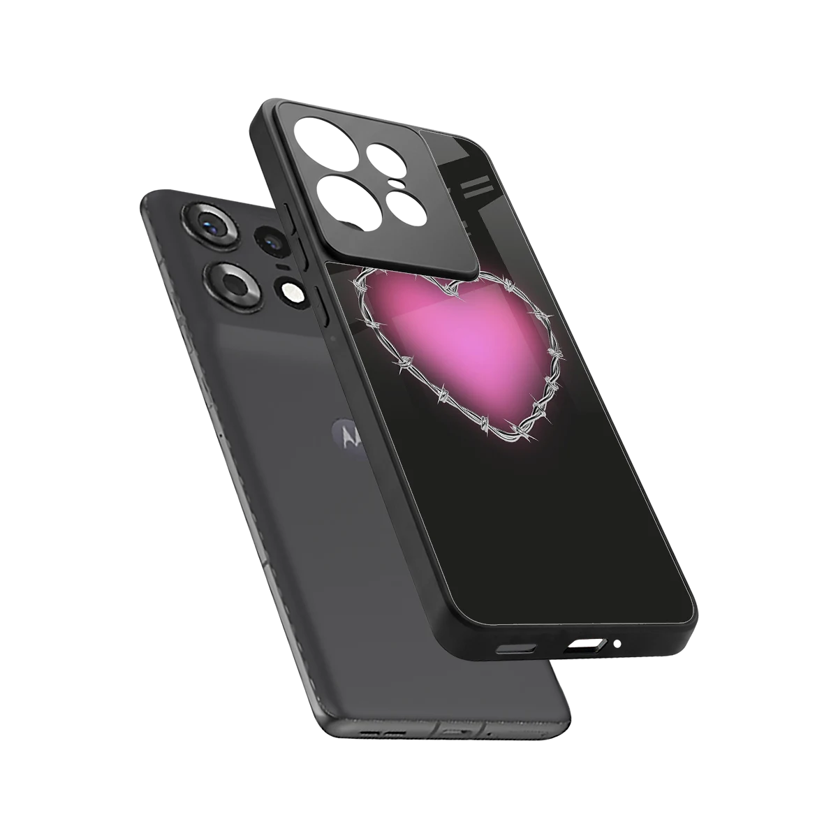 Chained Heart sleek motorola edge 50 pro cover with tempered glass back and TPU edges