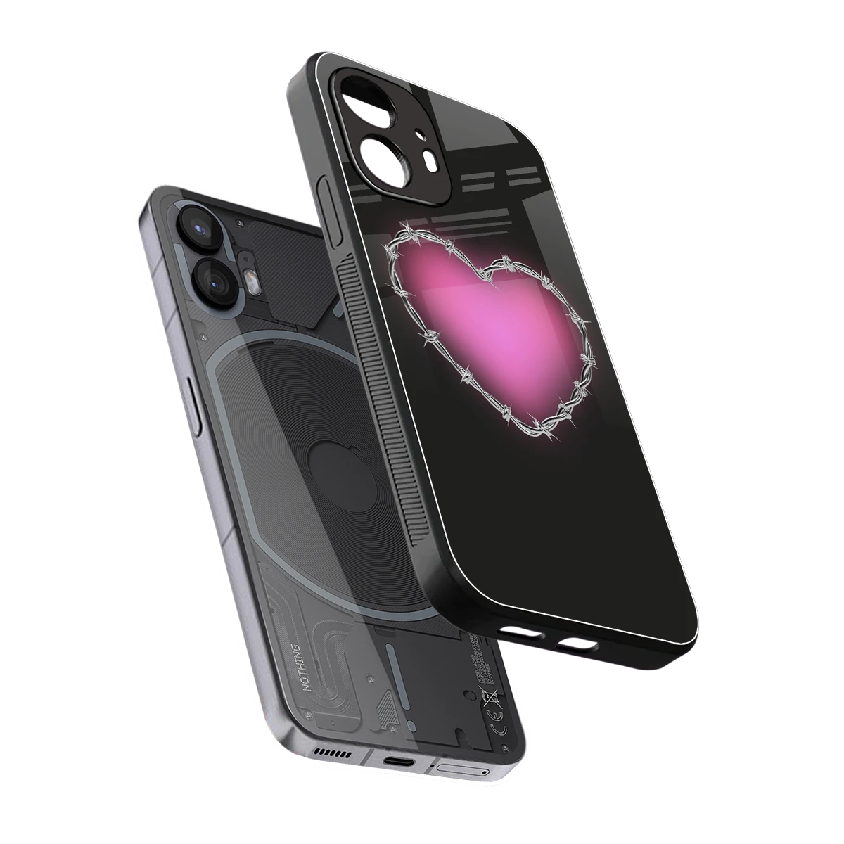 Chained Heart sleek nothing phone 2 cover with tempered glass back and TPU edges