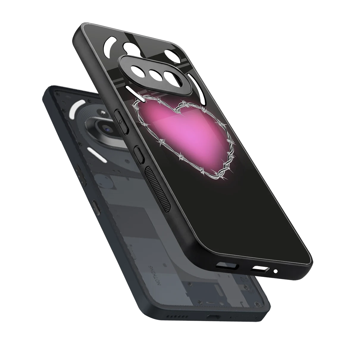 Chained Heart sleek nothing phone 3a cover with tempered glass back and TPU edges