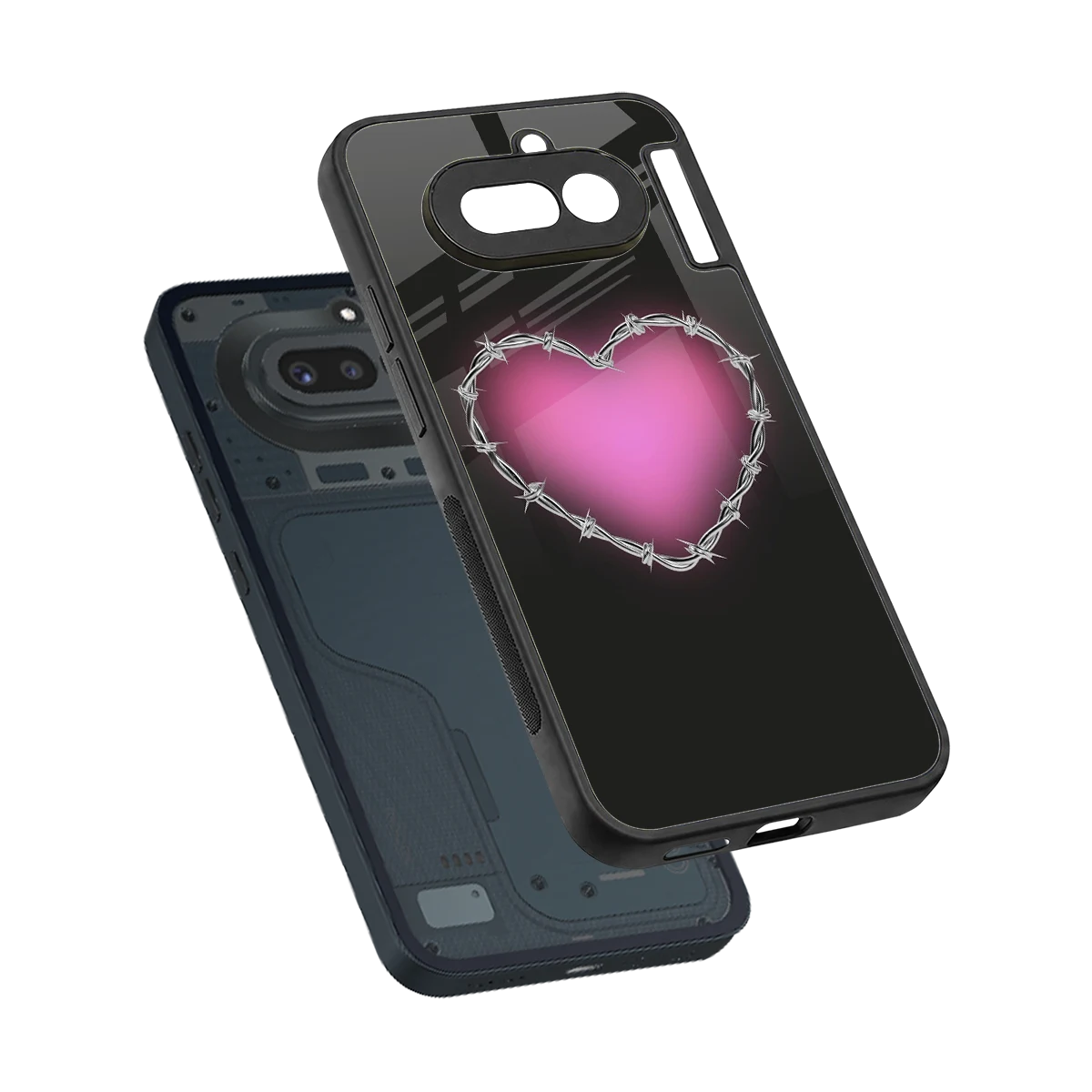 Chained Heart sleek nothing phone 4a cover with tempered glass back and TPU edges