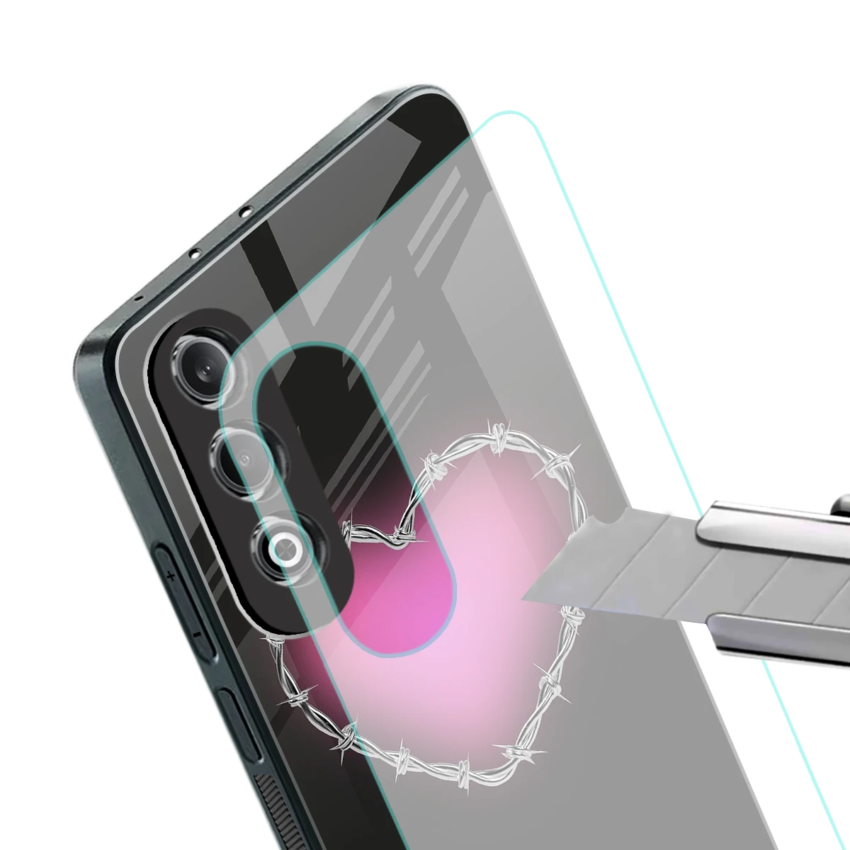 Chained Heart stylish phone case for oneplus nord ce 4 | glossy glass and slim fit