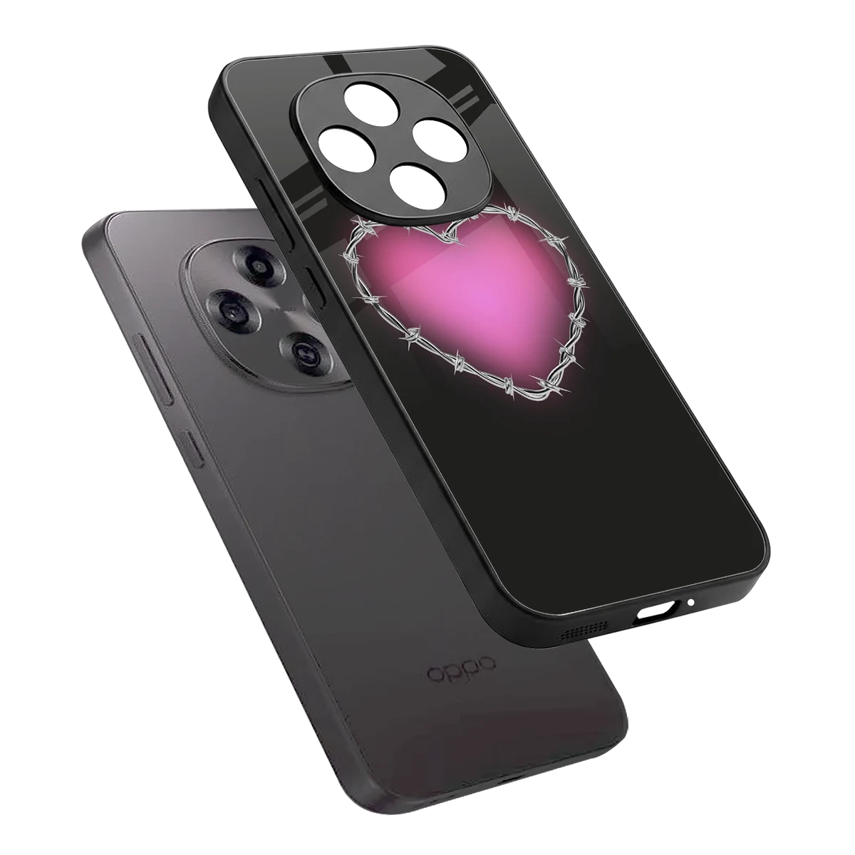 Chained Heart sleek oppo f31 pro 5g cover with tempered glass back and TPU edges