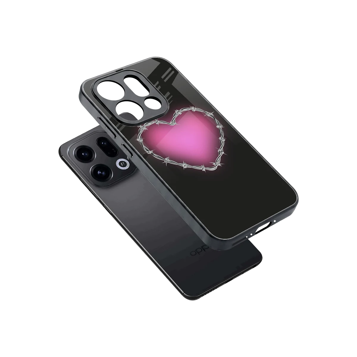 Chained Heart sleek oppo find x9 cover with tempered glass back and TPU edges