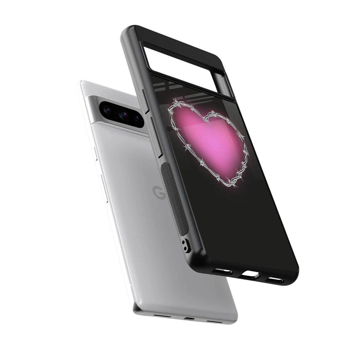 Chained Heart sleek google pixel 8 pro cover with tempered glass back and TPU edges
