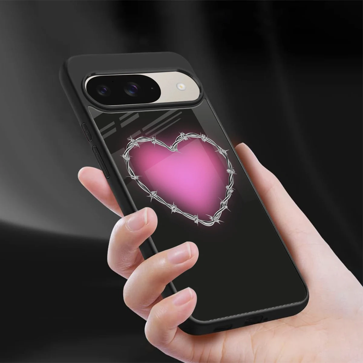Chained Heart sleek google pixel 9 cover with tempered glass back and TPU edges