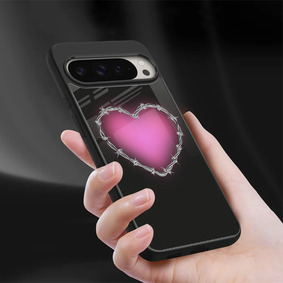 Chained Heart sleek google pixel 9 pro xl cover with tempered glass back and TPU edges