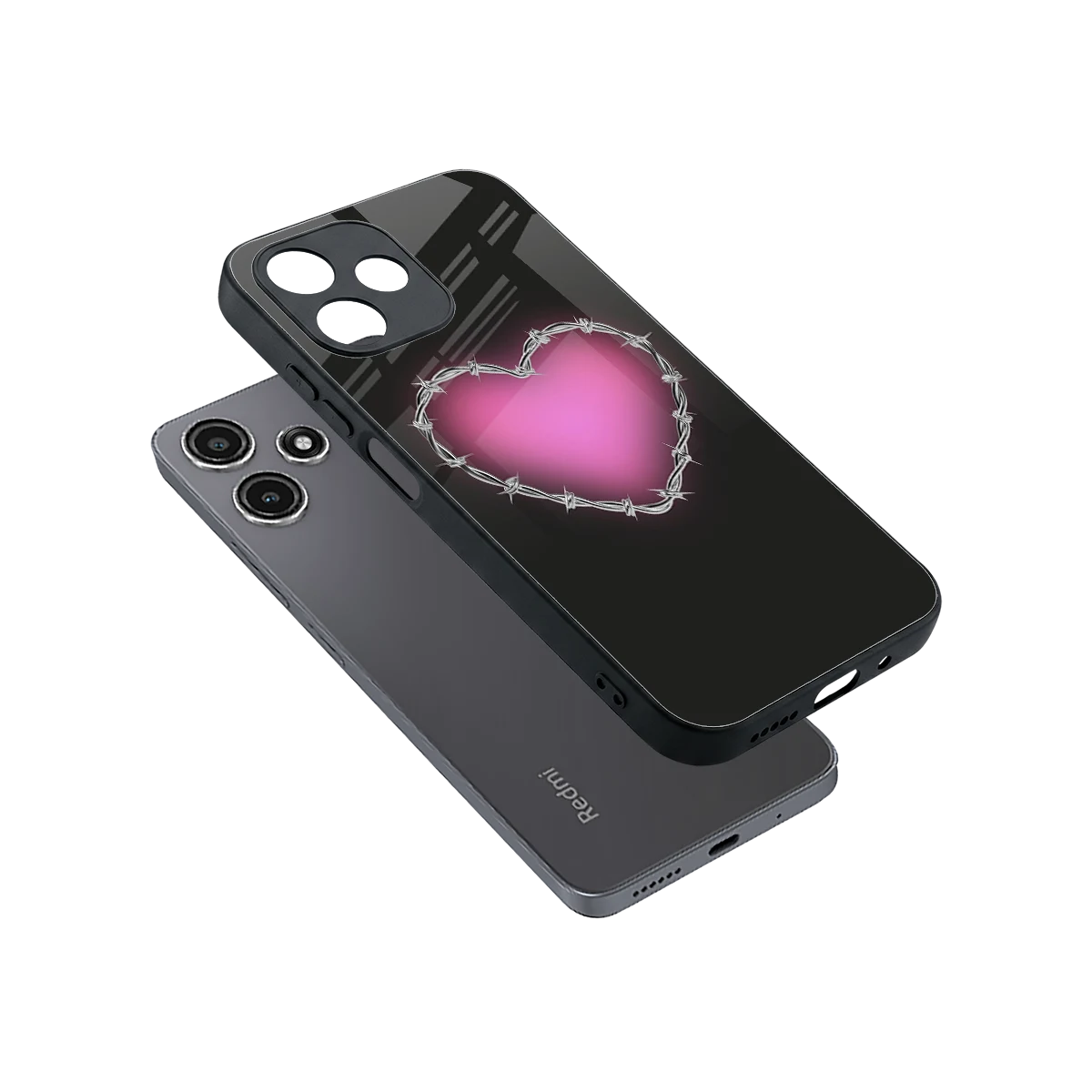 Chained Heart sleek redmi 12 5g cover with tempered glass back and TPU edges