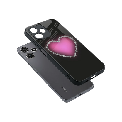 Chained Heart sleek redmi 12 5g cover with tempered glass back and TPU edges