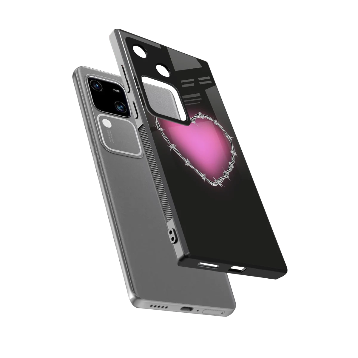 Chained Heart sleek vivo v30 cover with tempered glass back and TPU edges