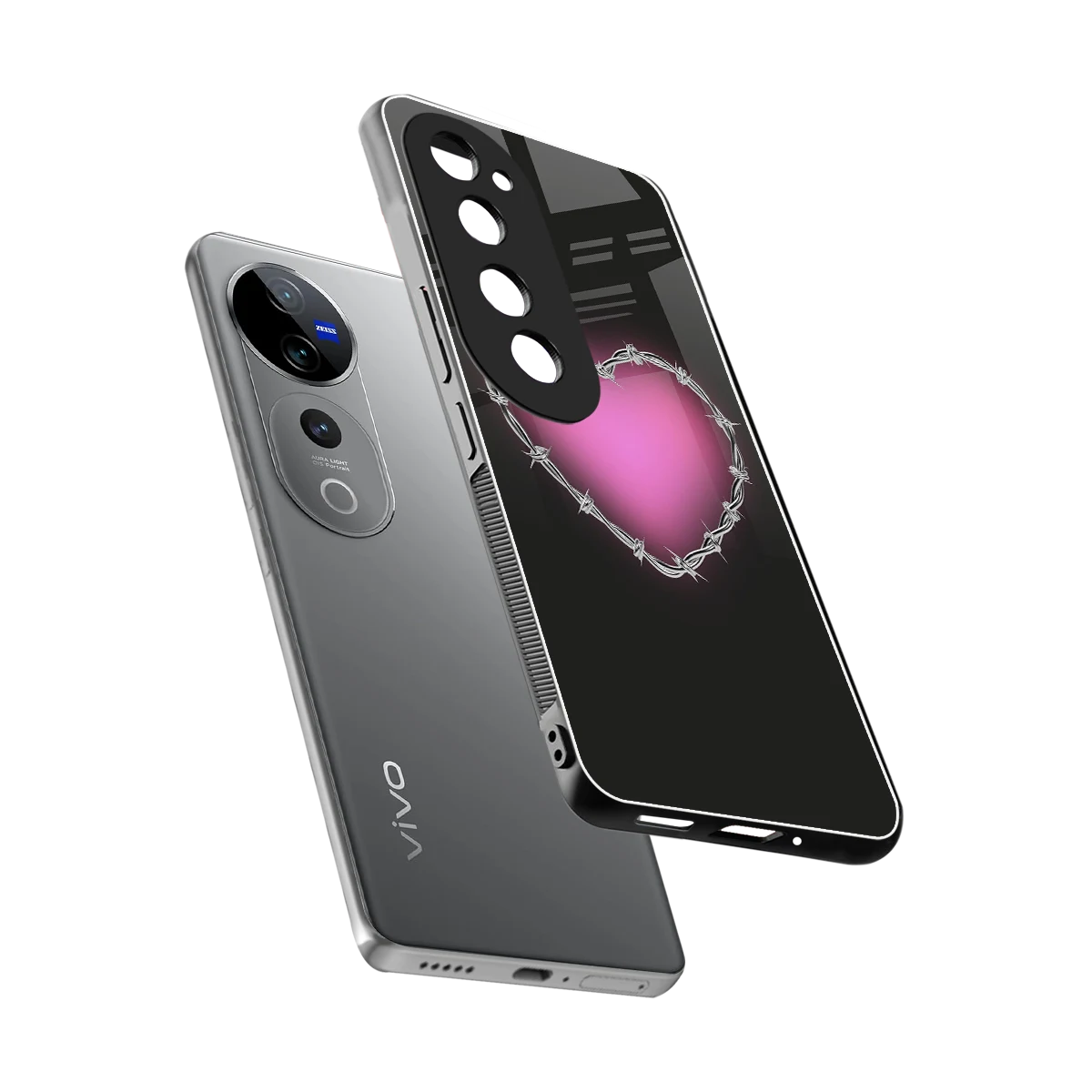 Chained Heart sleek vivo v40 pro cover with tempered glass back and TPU edges