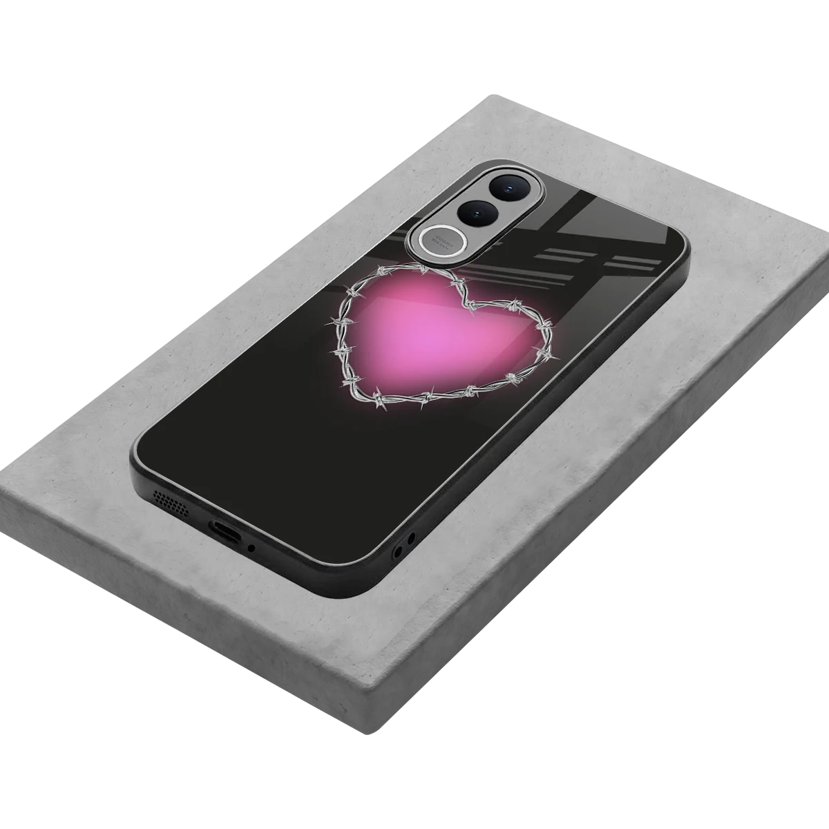 Chained Heart stylish phone case for vivo v70 fe | glossy glass and slim fit