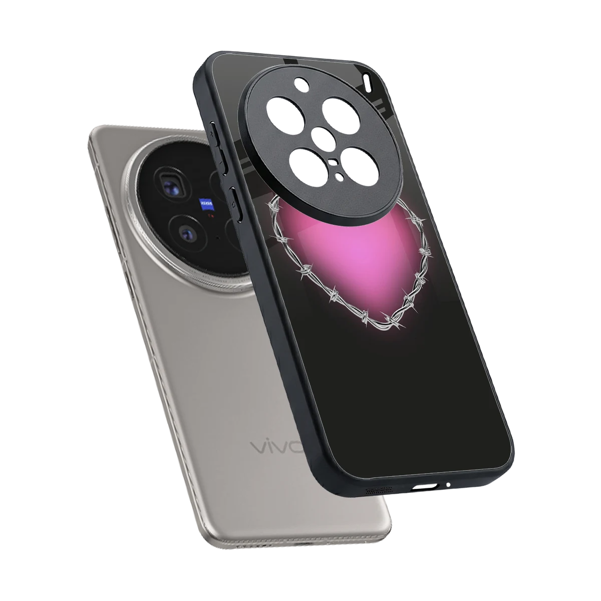 Chained Heart sleek vivo x200 pro cover with tempered glass back and TPU edges