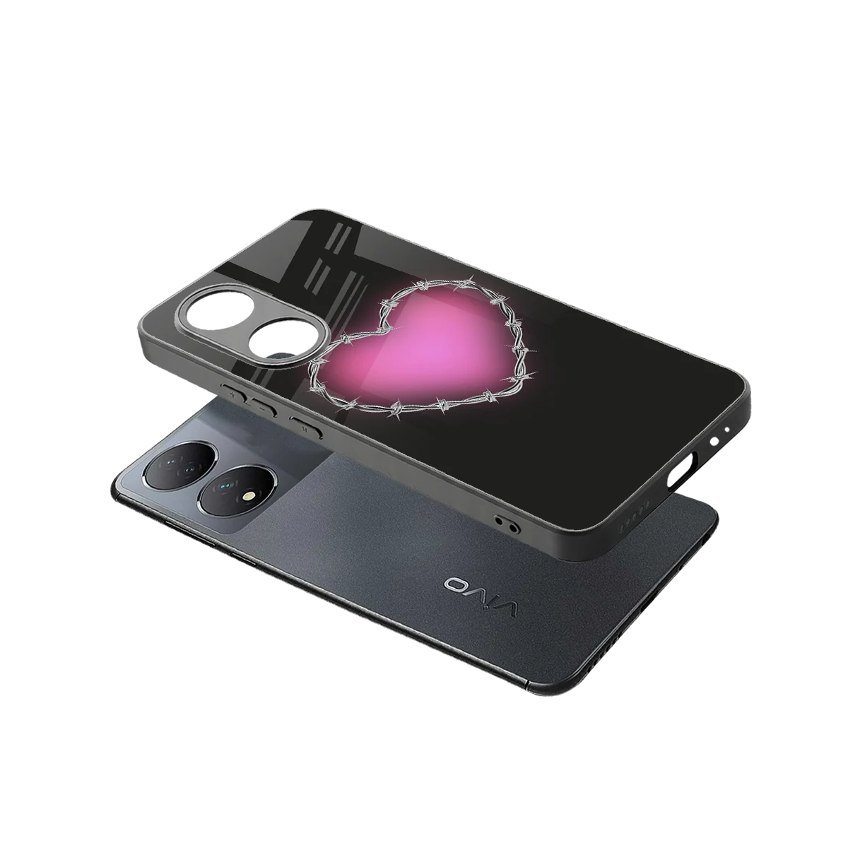Chained Heart sleek Vivo-y100 cover with tempered glass back and TPU edges