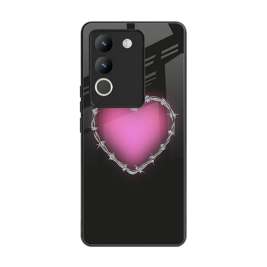 Chained Heart back phone cover | glass case for vivo y200 5g