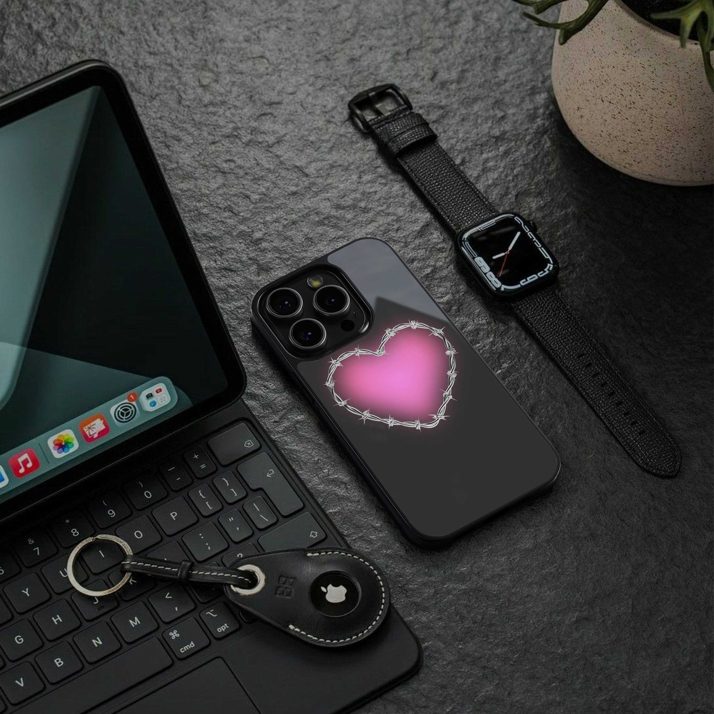 Chained Heart Phone Case for Iphone 16 | Glass Case