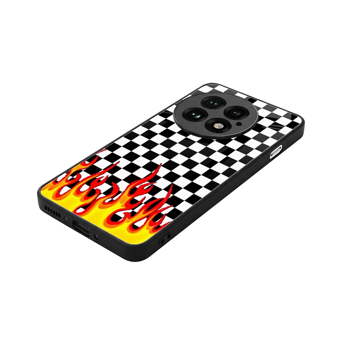 Check Fire stylish phone case for oneplus 13 | glossy glass and slim fit