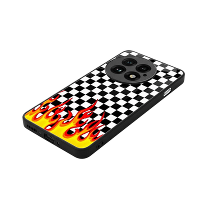 Check Fire stylish phone case for oneplus 13 | glossy glass and slim fit