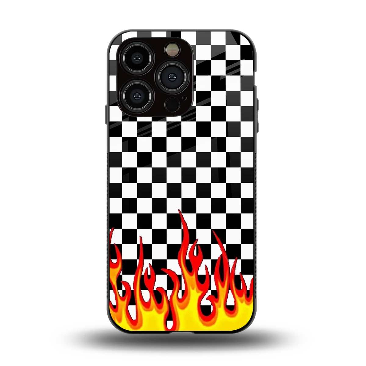 Check Fire back phone cover | glass case for iphone 13 pro