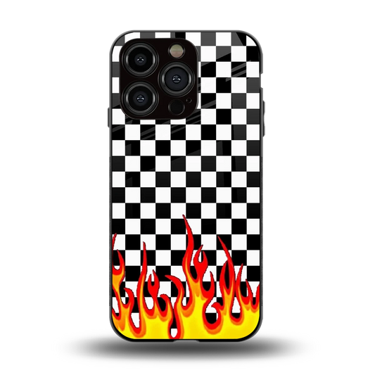 Check Fire back phone cover | glass case for iphone 13 pro