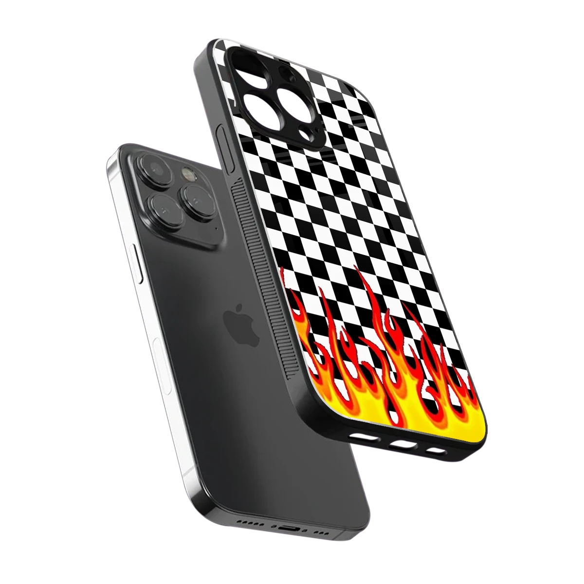 Check Fire sleek iphone 13 pro cover with tempered glass back and TPU edges