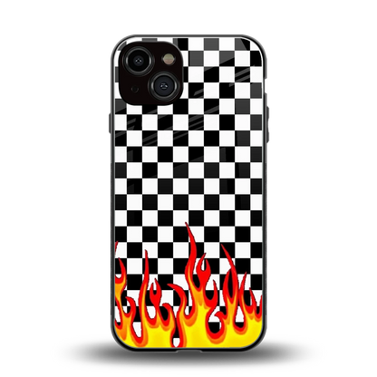 Check Fire back phone cover | glass case for iphone 14