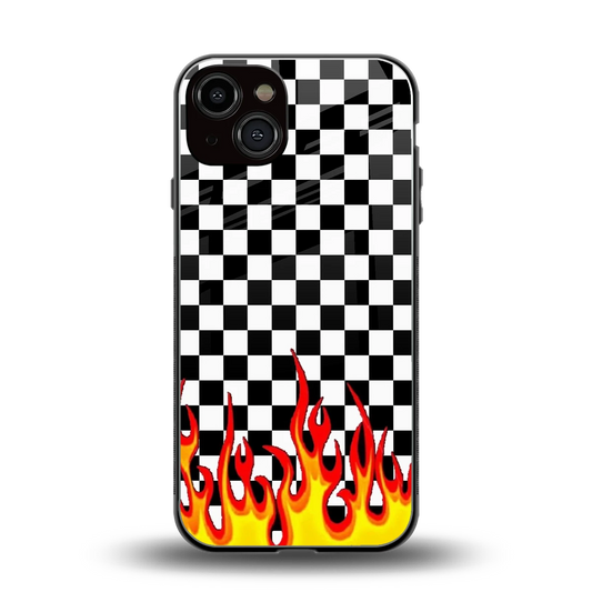 Check Fire back phone cover | glass case for iphone 14
