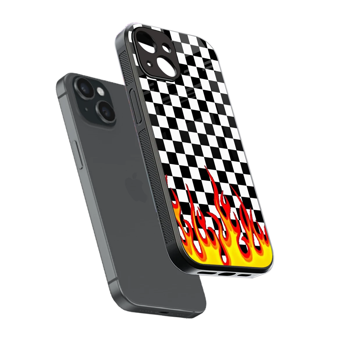Check Fire sleek iphone 14 cover with tempered glass back and TPU edges