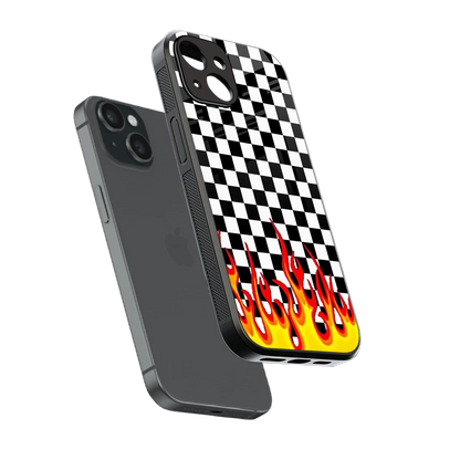 Check Fire sleek iphone 14 cover with tempered glass back and TPU edges