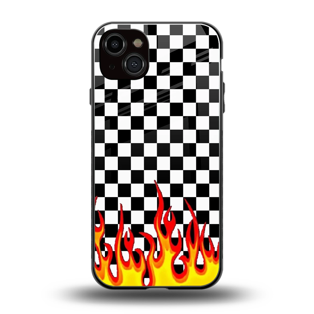 Check Fire back phone cover | glass case for iphone 14 plus