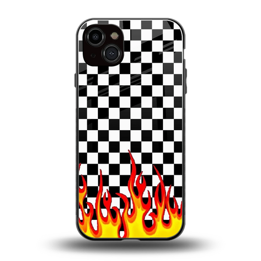 Check Fire back phone cover | glass case for iphone 14 plus