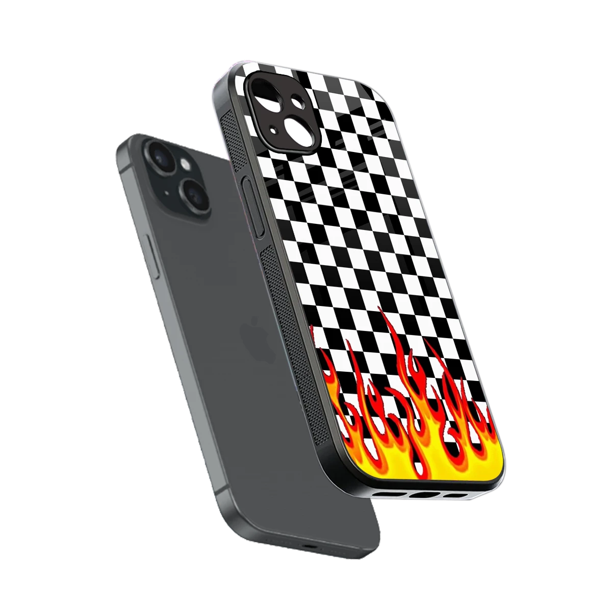 Check Fire sleek iphone 14 plus cover with tempered glass back and TPU edges
