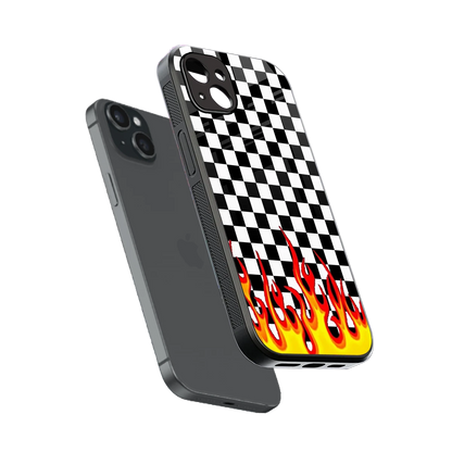Check Fire sleek iphone 14 plus cover with tempered glass back and TPU edges
