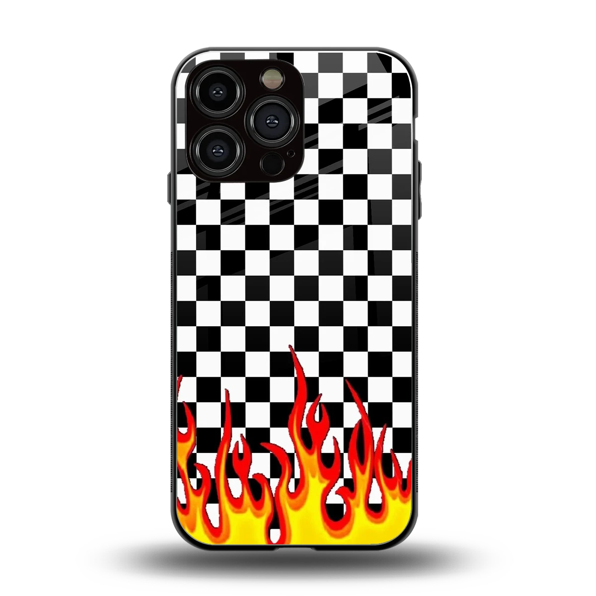Check Fire back phone cover | glass case for iphone 15 pro max