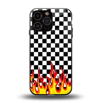 Check Fire back phone cover | glass case for iphone 15 pro max