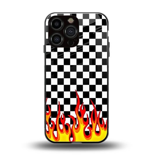 Check Fire back phone cover | glass case for iphone 15 pro max