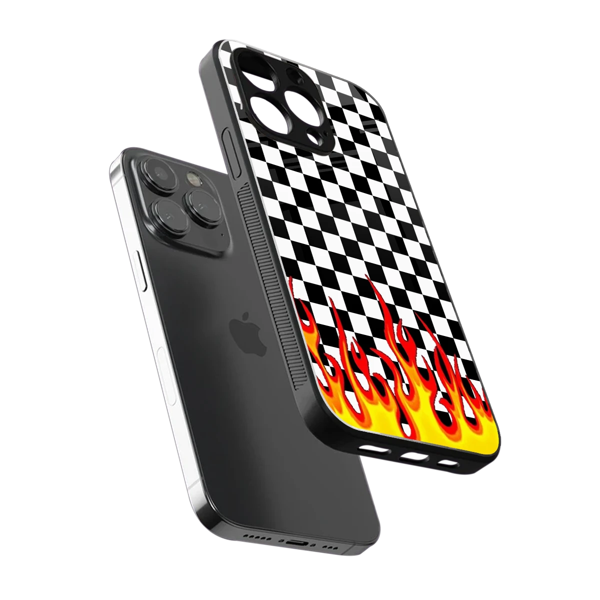 Check Fire sleek iphone 15 pro max cover with tempered glass back and TPU edges