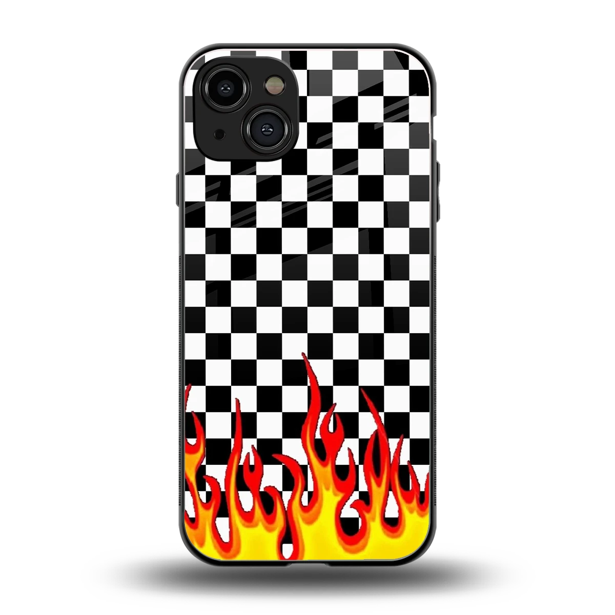 Check Fire back phone cover | glass case for iphone 15