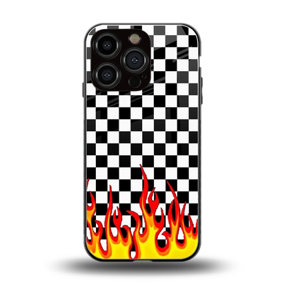 Check Fire back phone cover | glass case for iphone 16 pro