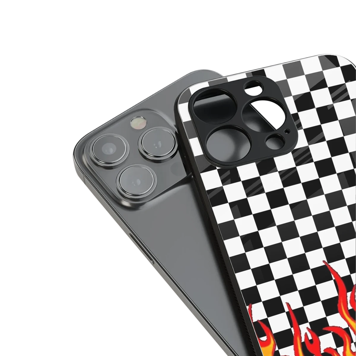 Check Fire stylish phone case for iphone 15 | glossy glass and slim fit
