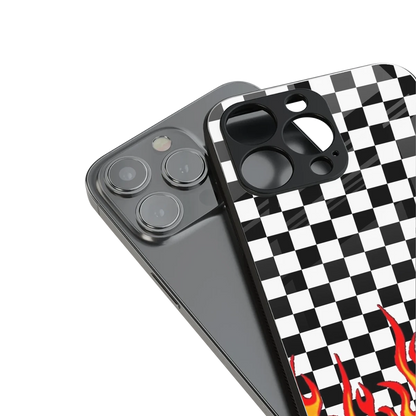 Check Fire stylish phone case for iphone 15 | glossy glass and slim fit