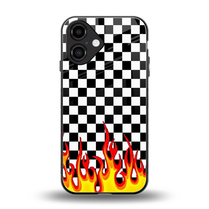 Check Fire back phone cover | glass case for iphone 16