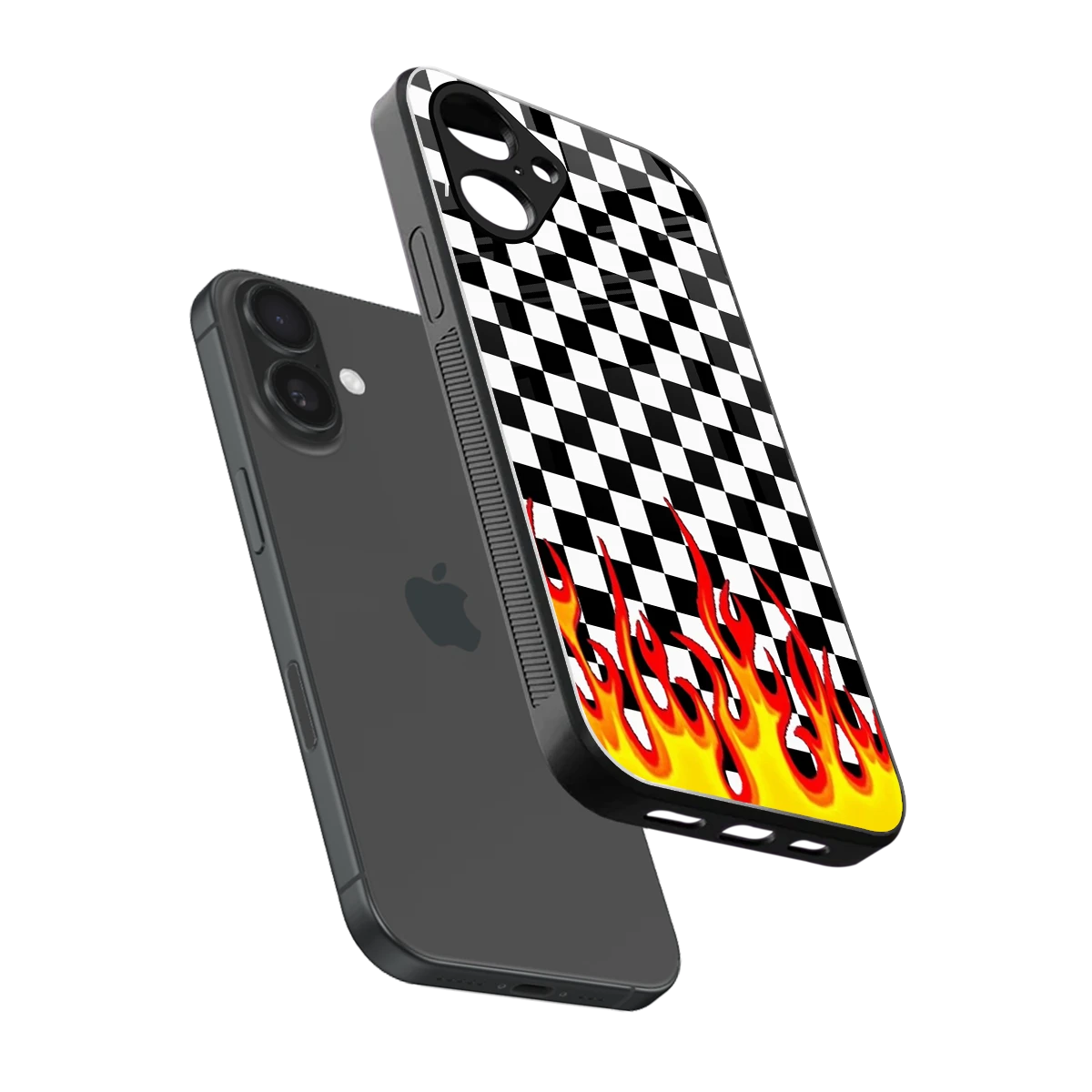 Check Fire sleek iPhone 16 cover with tempered glass back and TPU edges