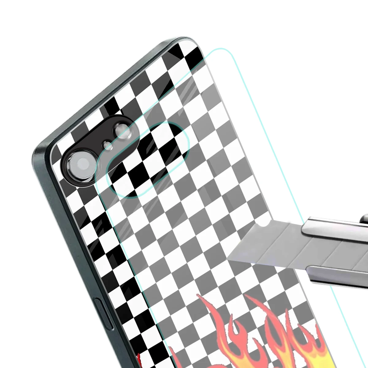 Check Fire stylish phone case for iphone 16e | glossy glass and slim fit