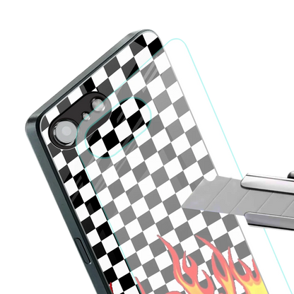 Check Fire stylish phone case for iphone 16e | glossy glass and slim fit
