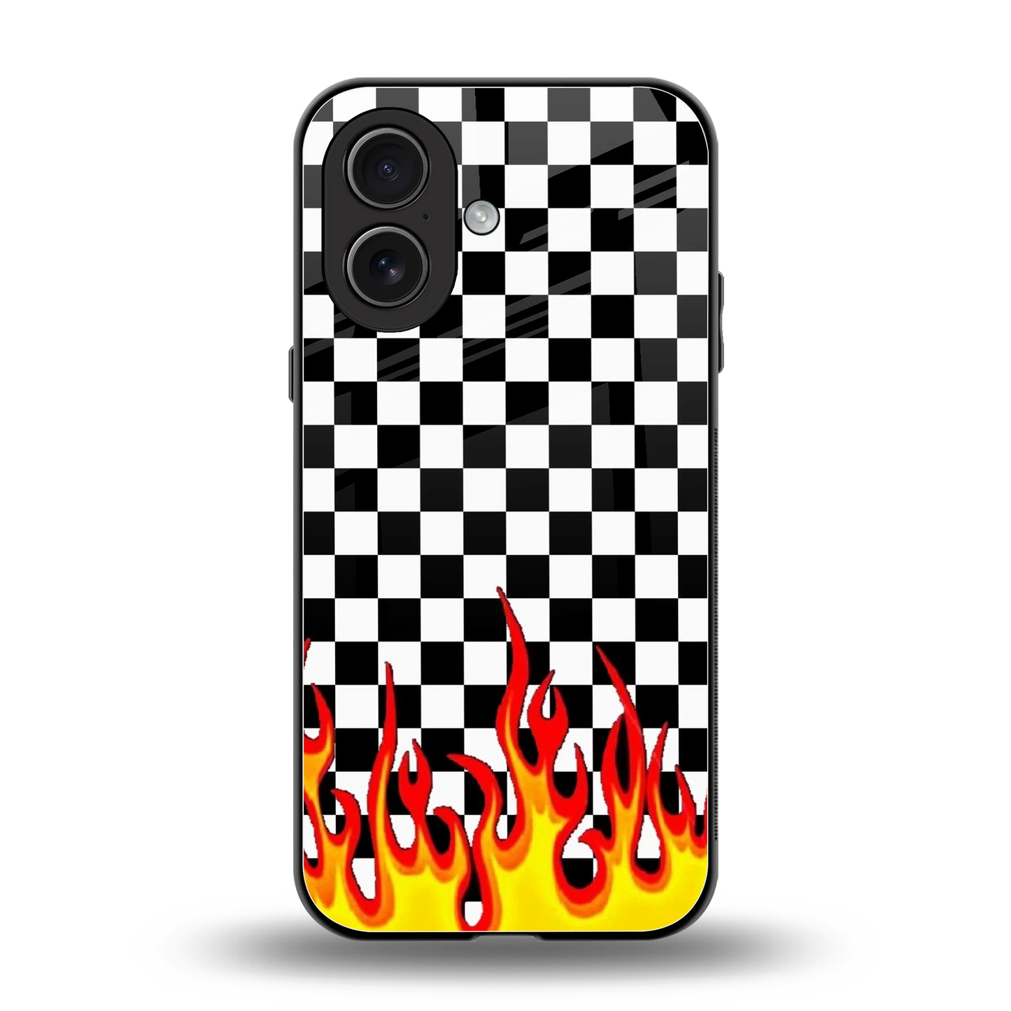 Check Fire back phone cover | glass case for iphone 17