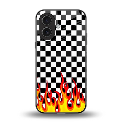 Check Fire back phone cover | glass case for iphone 17