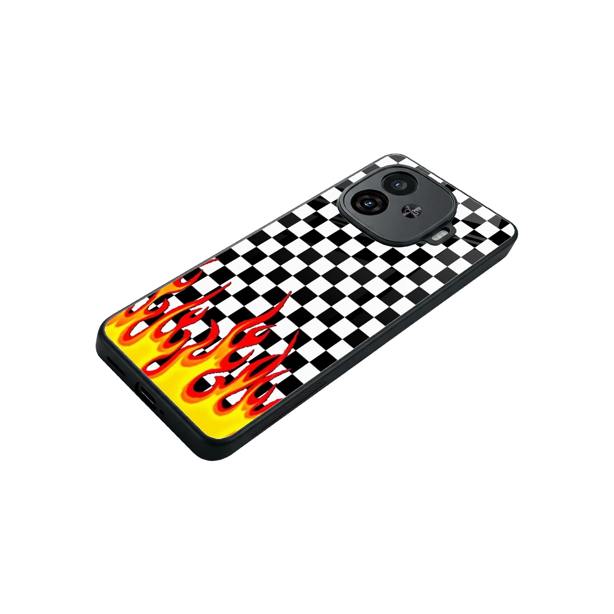Check Fire stylish phone case for iqoo neo 10r 5g | glossy glass and slim fit