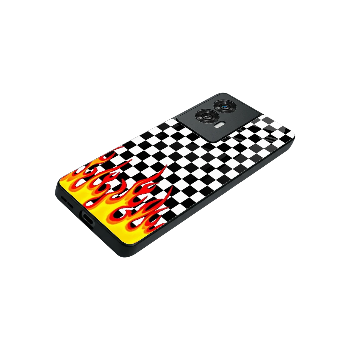 Check Fire stylish phone case for motorola edge 50 fusion | glossy glass and slim fit