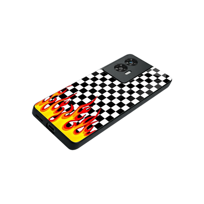 Check Fire stylish phone case for motorola edge 50 fusion | glossy glass and slim fit